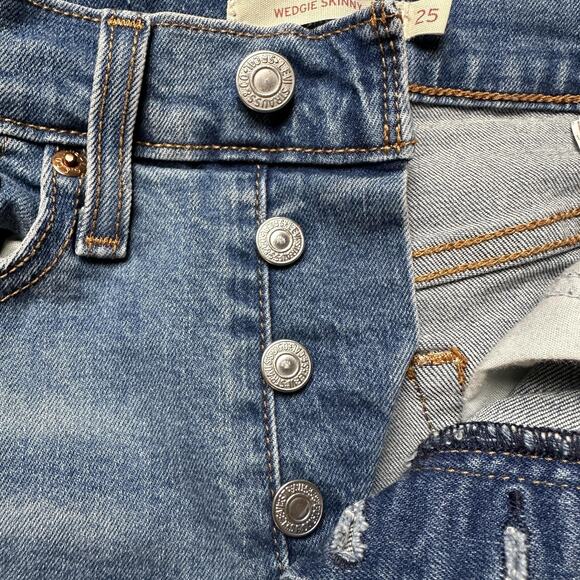 Levi's Wedgie Skinny Jeans Womens 25 High Rise Distressed Button Fly 52305-0024 - Picture 5 of 16